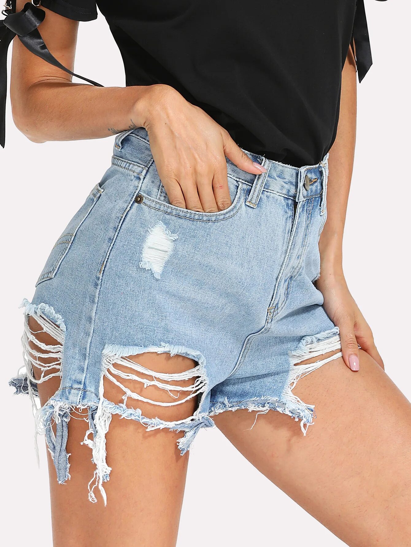 рваные джинсовые шорты женские. рваные шорты женские. рваные шорты. Pocket button ripped hole denim shorts - blue. модные рваные джинсовые шорты.