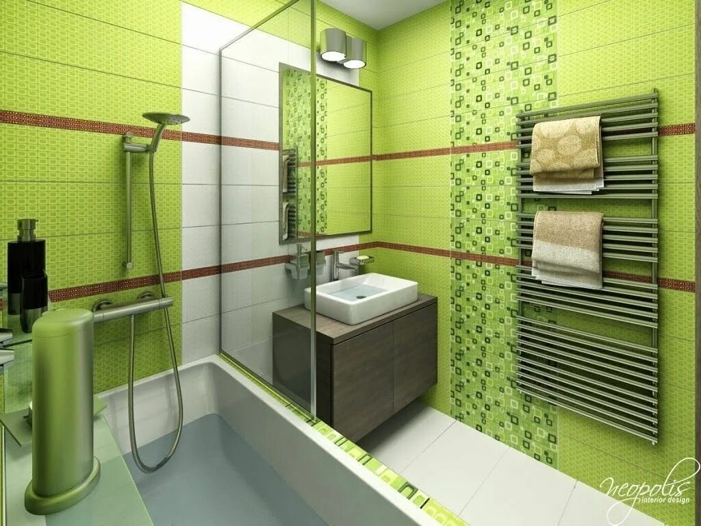 Modern Small Bathroom Design with Blue and White Tiles