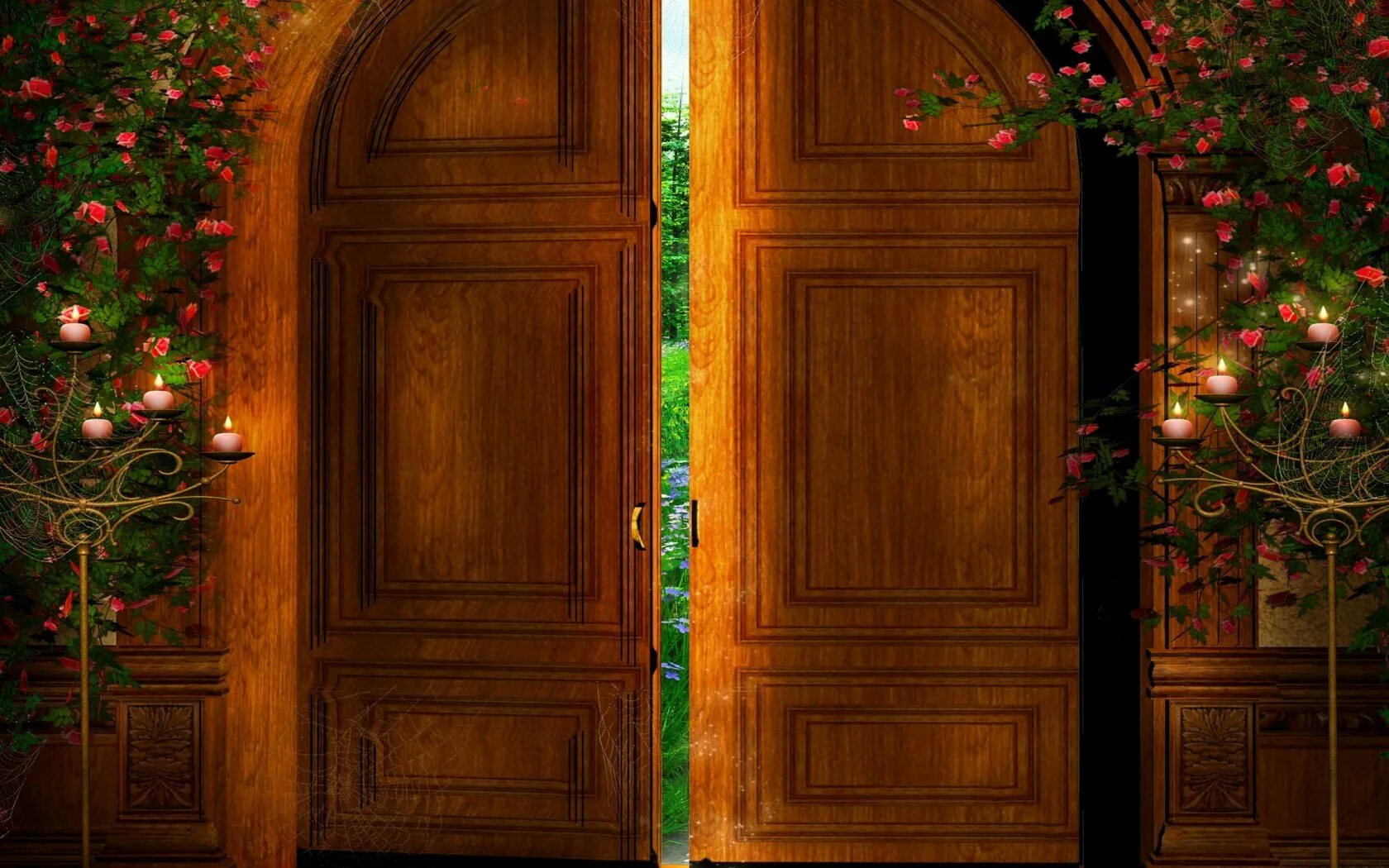 Открывает потайную дверь. Сказочная деревянная дверь. Красивые двери. Волшебная дверь. Дверь в сказочный мир.
