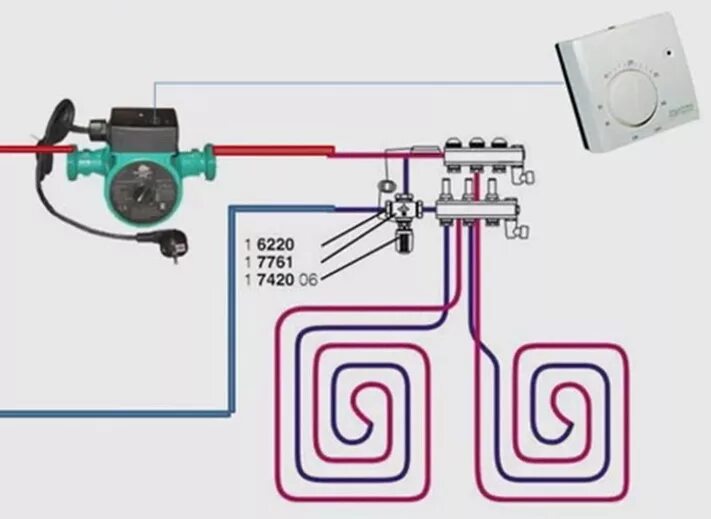 Теплые полы насос какой. Схема подключения насоса водяного пола. Насос циркуляционный для отопления схема подключения термостат. Термостат для теплого пола водяного схема подключения. Схема включения насоса теплого пола.