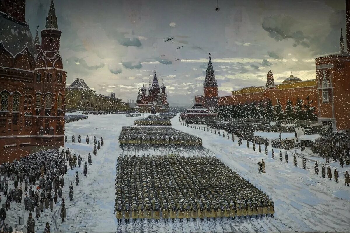 После московской битвы. Парад на красной площади в Москве 7 ноября 1941 года Юон. К. Юон «парад на красной площади 7 ноября 1941 года». Парад на красной площади 1941 битва за Москву.