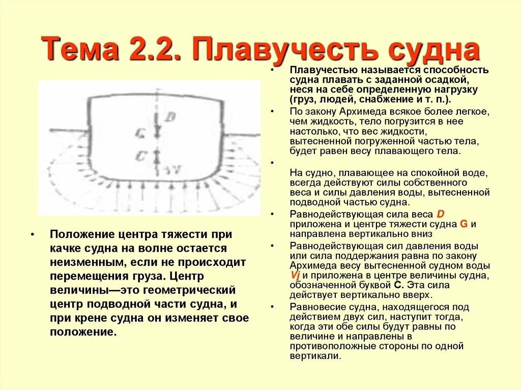 Сила тяжести действует на судно. Плавучесть судна. Плавучесть и центр тяжести судна. Сила плавучести судна это. Плавучесть судна силы действующие на судно.