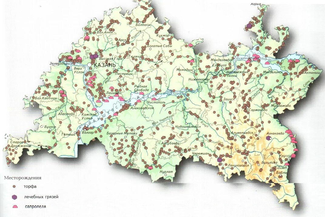 Какие ископаемые в татарстане. Карта полезных ископаемых Республики Татарстан. Полезные ископаемые Татарстана карта. Карта Татарстана с месторождениями полезных ископаемых. Карта природных ископаемых Татарстана.