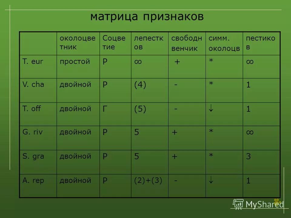 признаки матрицы