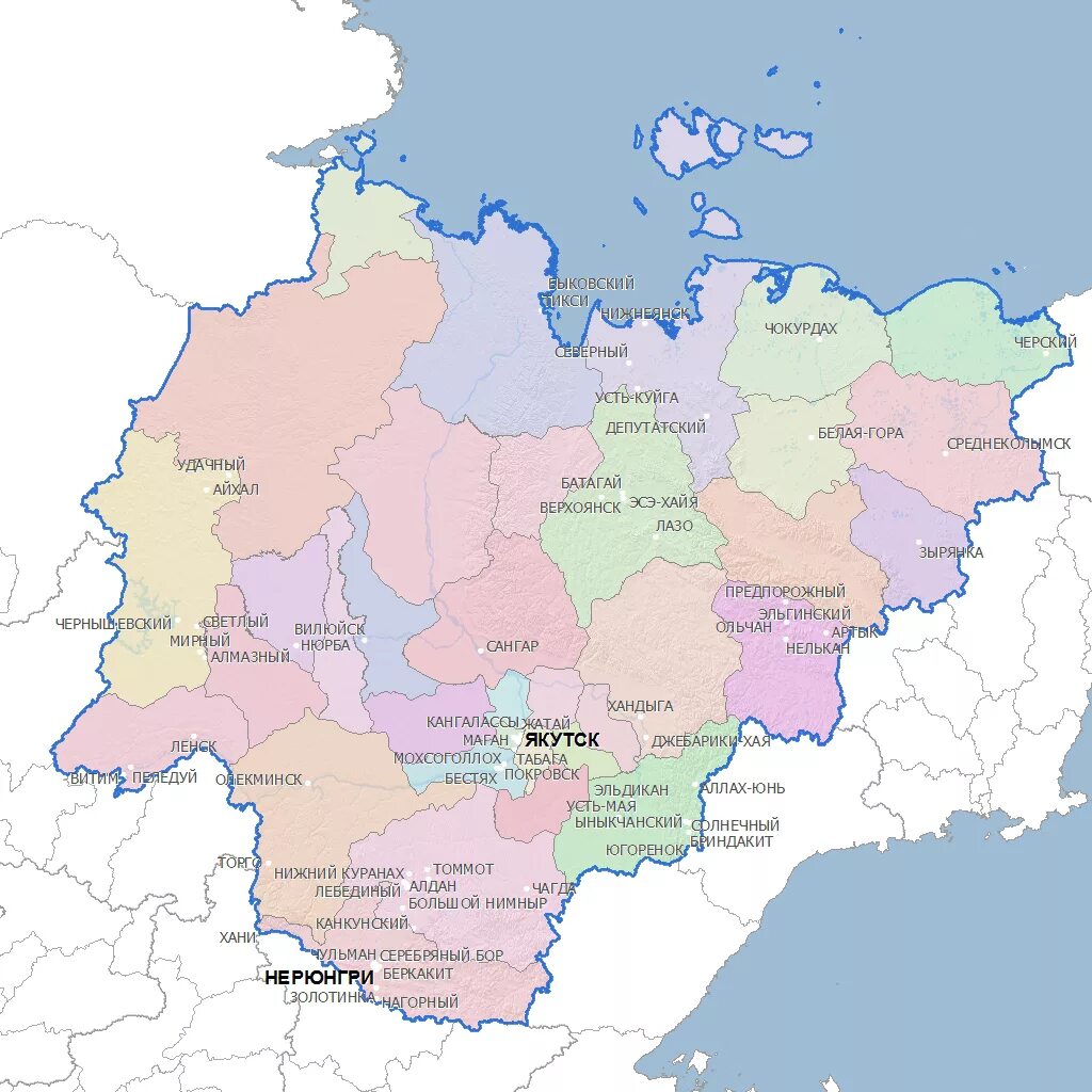 Г якутия область. Карта Республики Саха Якутия. Республика Саха на карте России с районами. Республика Саха Якутия на карте России.