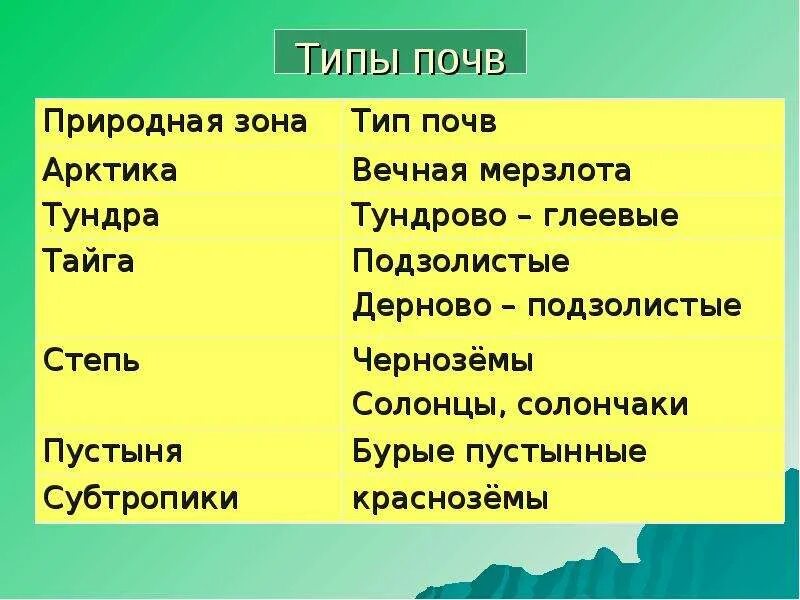 Установите соответствие природная зона характерная почва