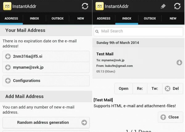 Instant email address. Address app