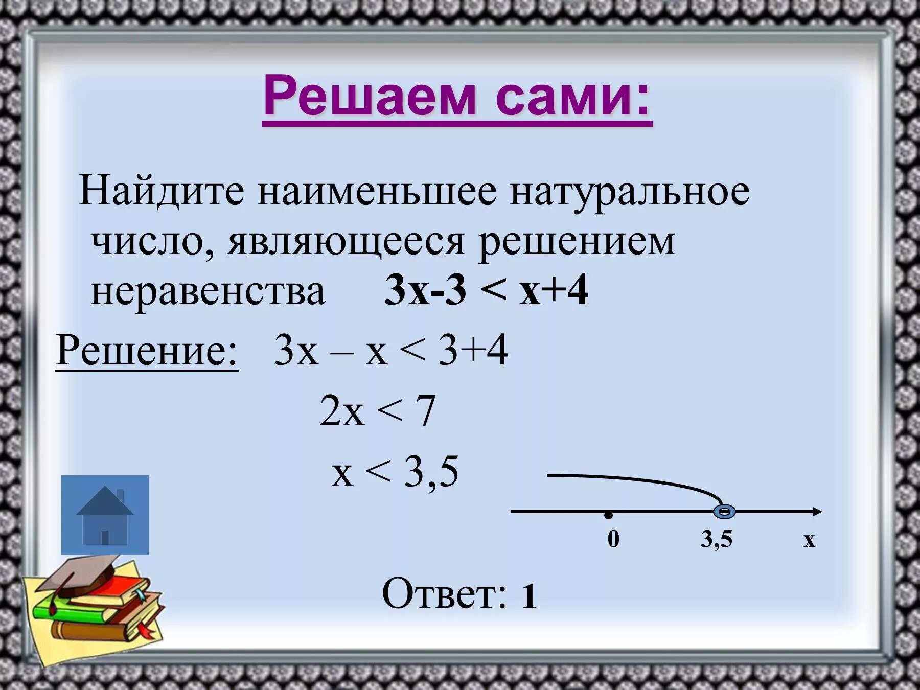 Любое число является решением неравенства а 3. Неравенства 8 класс. Наименьшее натуральное решение неравенства. Натуральные решения неравенства это. Найдите наименьшее натуральное решение неравенства.