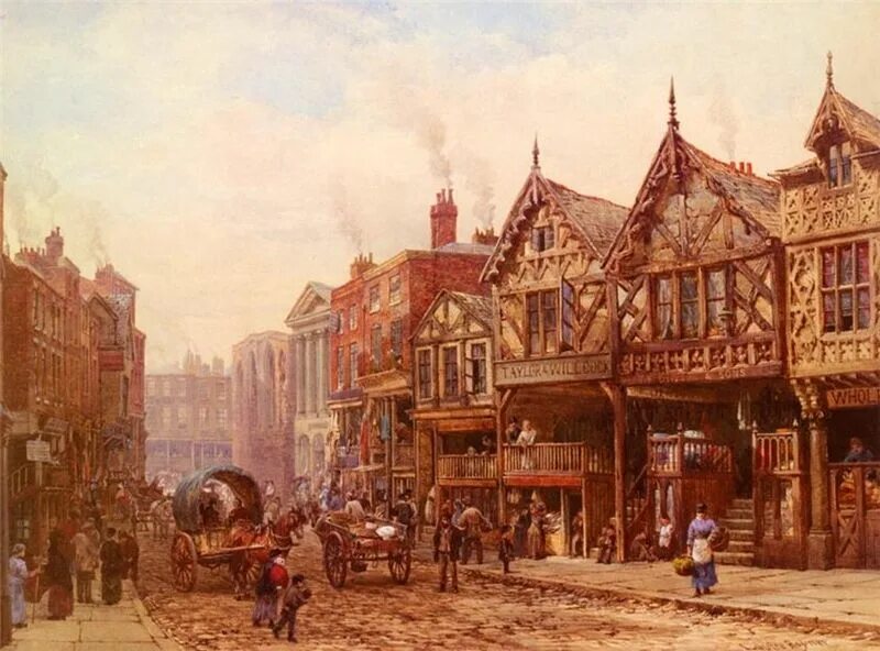 Англия 16 век архитектура Лондон. Акварели Луизы Ингрем Рэйнер. Городская жизнь 18 века