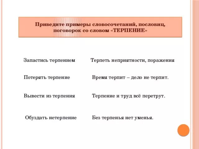 Составить предложение со словом трудиться. Словосочетание со словом терпеливость. Словосочетание со словом терпение. Предложение со словом терпеть. Пословицы с словосочетаниями.