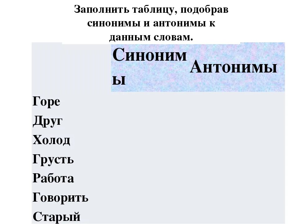 К 5 словам подобрать синонимы. Подобрать синонимы и антонимы к словам. Подбери синонимы и антонимы к словам. Подберите к словам синоним и антоним. Заполни таблицу синонимы антонимы.