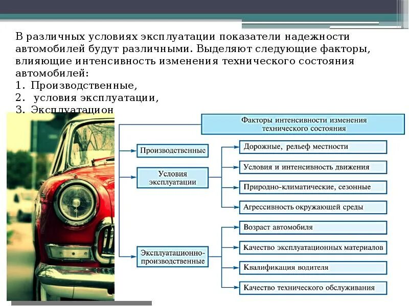 Факторы влияющие на техническое состояние автомобиля. Факторы влияющие на изменение технического состояния автомобиля. Техническое состояние автомобиля определяется. Эксплуатация транспортного средства.