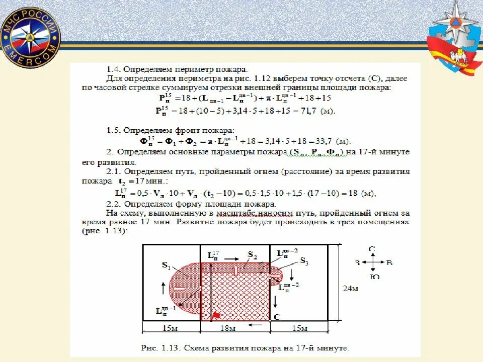 Определить время тушения. Площадь пожара формула расчета. Задачи по пожарной тактике площадь пожара. Формула расчета сил и средств задачи. Тушение пожара по фронту формула.