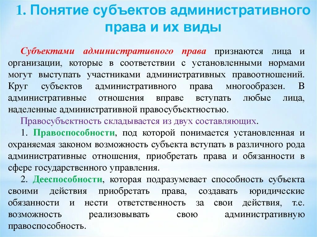 Административное право участники правоотношений