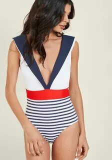 Nautical Chronicles One-Piece Swimsuit in XL - Classic Bra by High Dive by ModCloth...