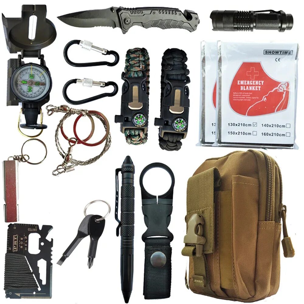 Что входит в туристический набор. Набор для выживания Survival. Kit. Снаряжение выживальщика EDC. Тактическое снаряжение для выживания ЕДС. ЕДС рюкзак выживальщика.