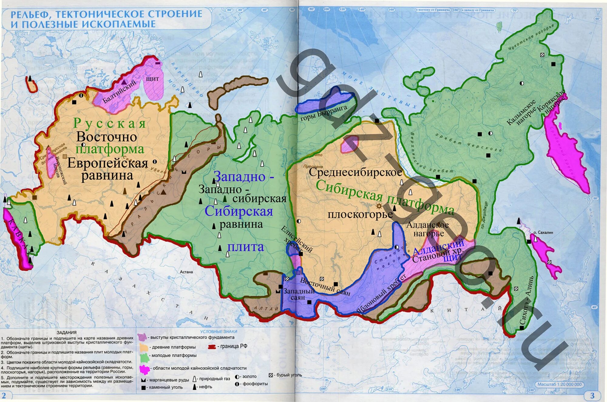 Пользуясь картой учебника нанеси на карту. Формы рельефа России на контурной карте 8 класс география. Карта России рельеф тектоническое строение и полезные ископаемые. Тектоническое строение и полезные ископаемые России карта. Карта рельеф России 8 класс контурная карта.