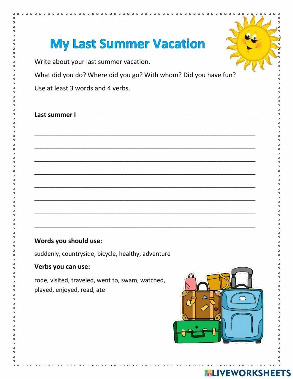 Dear simon how is your summer going. My last summer holidays worksheet. vacation worksheets. my last summer holidays. summer vacation worksheets.