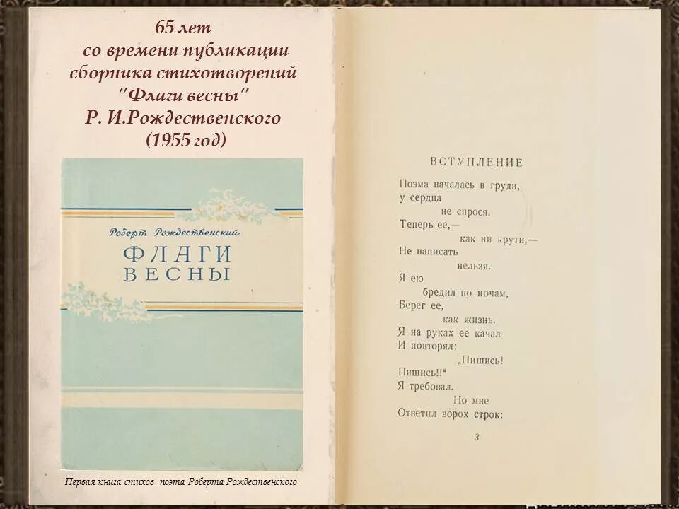 Стих книга жанр. Книги р. Рождественского. Книга флаги весны Рождественский. Сборник стихов флаги весны.