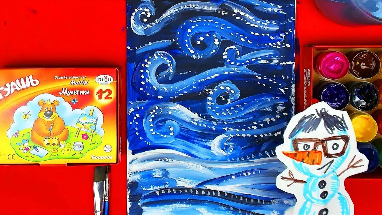 Рисуем зиму рыба кит. Рыба кит 23 февраля. рыба кит рисуем зиму. вьюга красками. папа кит рисует снегурочку.