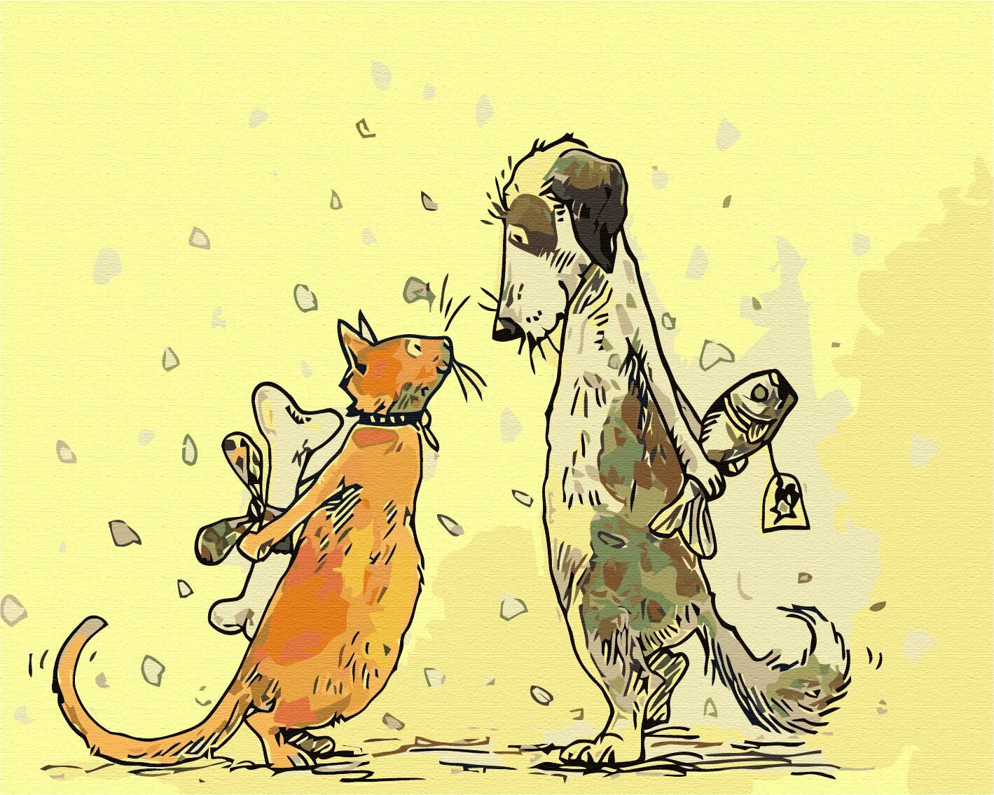 Семья выходит только по вторникам. Добрые иллюстрации. Карикатуры кошек и собак. Дарите друг другу приятности. Смешные рисунки животных.