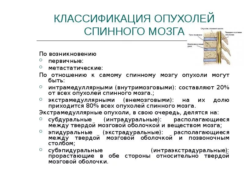 Диагностические критерии опухоли спинного мозга. Охарактеризуйте классификацию опухолей спинного мозга.. Опухоли спинного мозга неврология. Классификация экстрамедуллярных опухолей. Опухоли мозга неврология