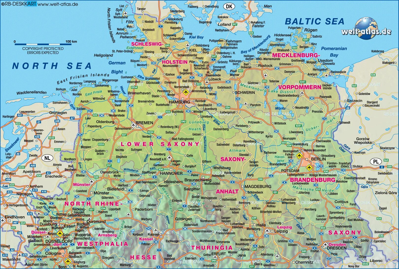 Германия. Карта. Физическая карта Германии. ФРГ карта Германии. Карта германии с городами на русском подробная