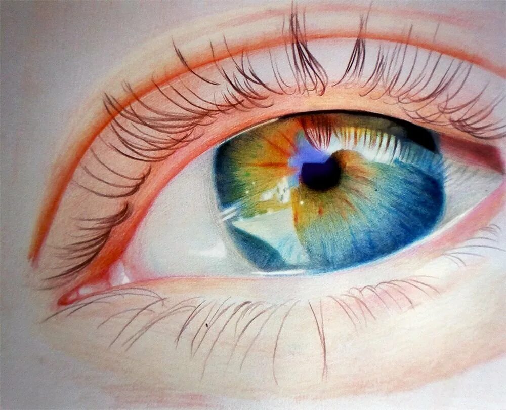Реалистичный глаз карандашом. Глаза для рисования. Глаз цветными карандашами. Рисование цветными карандашами. Глаз человека для детей
