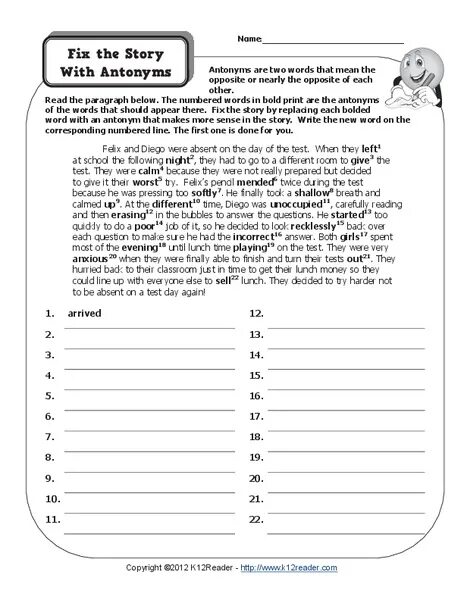 Read the paragraph below. Antonyms english. synonyms and antonyms worksheets. antonyms in english texts for 5th test. give synonyms or antonyms to the given words 1 prepared.