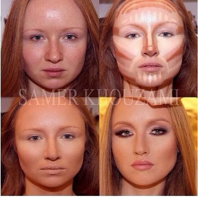 Худое лицо с помощью макияжа
