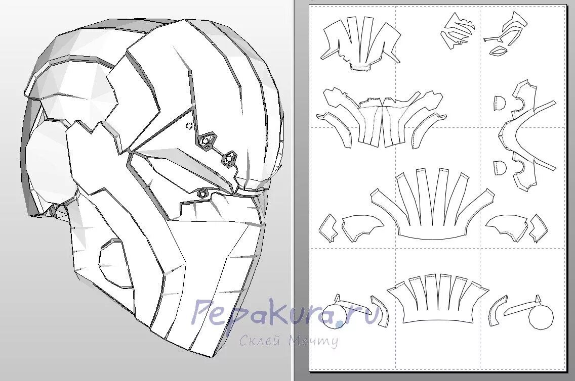 Схема маски из бумаги. Pepakura маска Дефстроука. Шлем Шредера 2003 пепакура. Пепакура развертки масок. Маска саб Зиро пепакура.