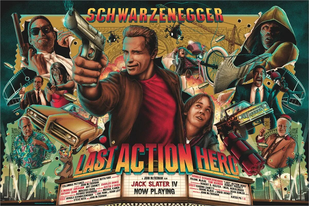 Последний киногерой шварценеггер. Last Action Hero 1993. Последний киногерой фильм 1993. Последний герой боевика 1993. Last Action Hero 1993 Постер.