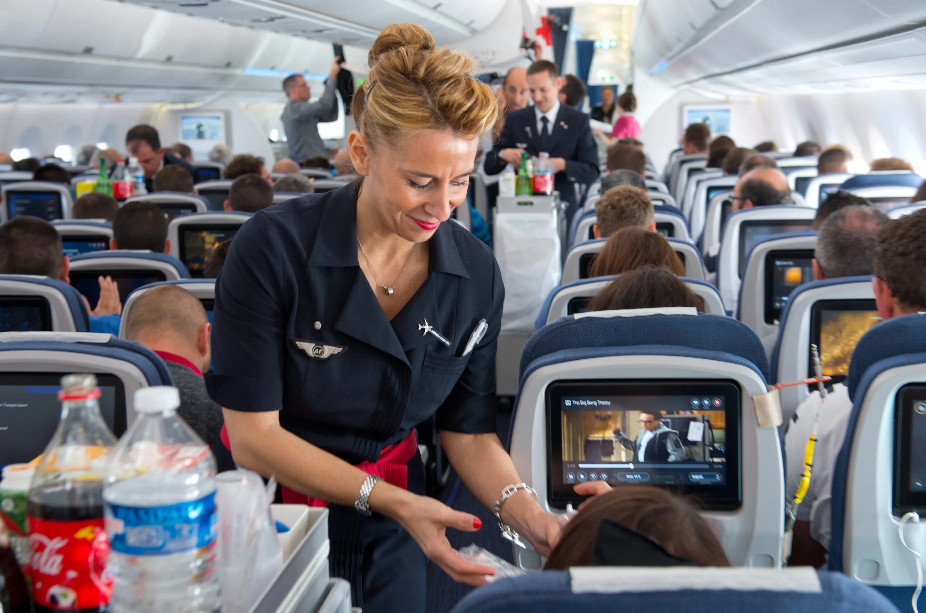 Air France стюардессы. Развлечения на борту Lufthansa. АИР Френс авиакомпания. Стюардесса в салоне самолета.