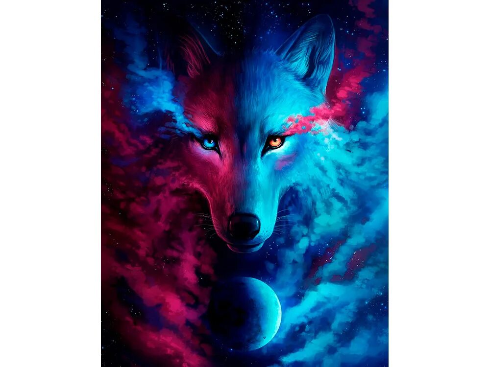 сине красный волк. разноцветный волк. красно синий волк. красно синий волк. волк неоновый синий.
