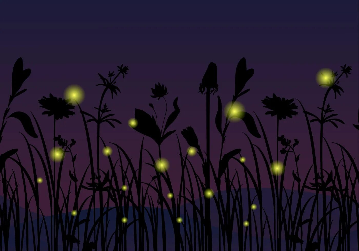 Нарисуй темноту. Растения ночью. Светлячки ночью. Ночная трава. Стилизованные светлячки.