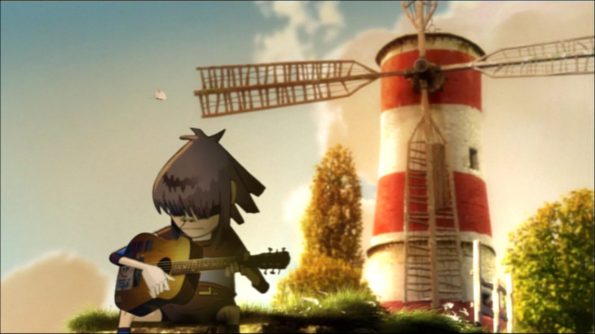 Good inc. Гориллаз мельница. Gorillaz мельница вращается. Гориллаз летающий остров. Gorillaz feel good обложка.