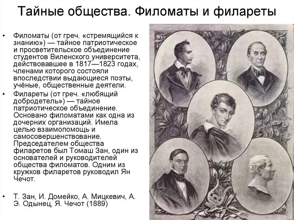 Общество тайных наук. Филоматы и филареты. тайные общества. общество филоматов и филаретов. участники тайных обществ.