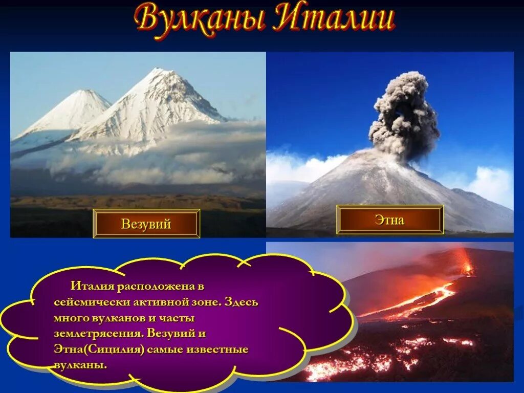 Землетрясения и вулканы 5 класс география презентация. Вулкан Везувий в Италии. Италия вулканы Везувий и Этна. Стратовулкан Этна в Италии информация. Вулкан Этна презентация.