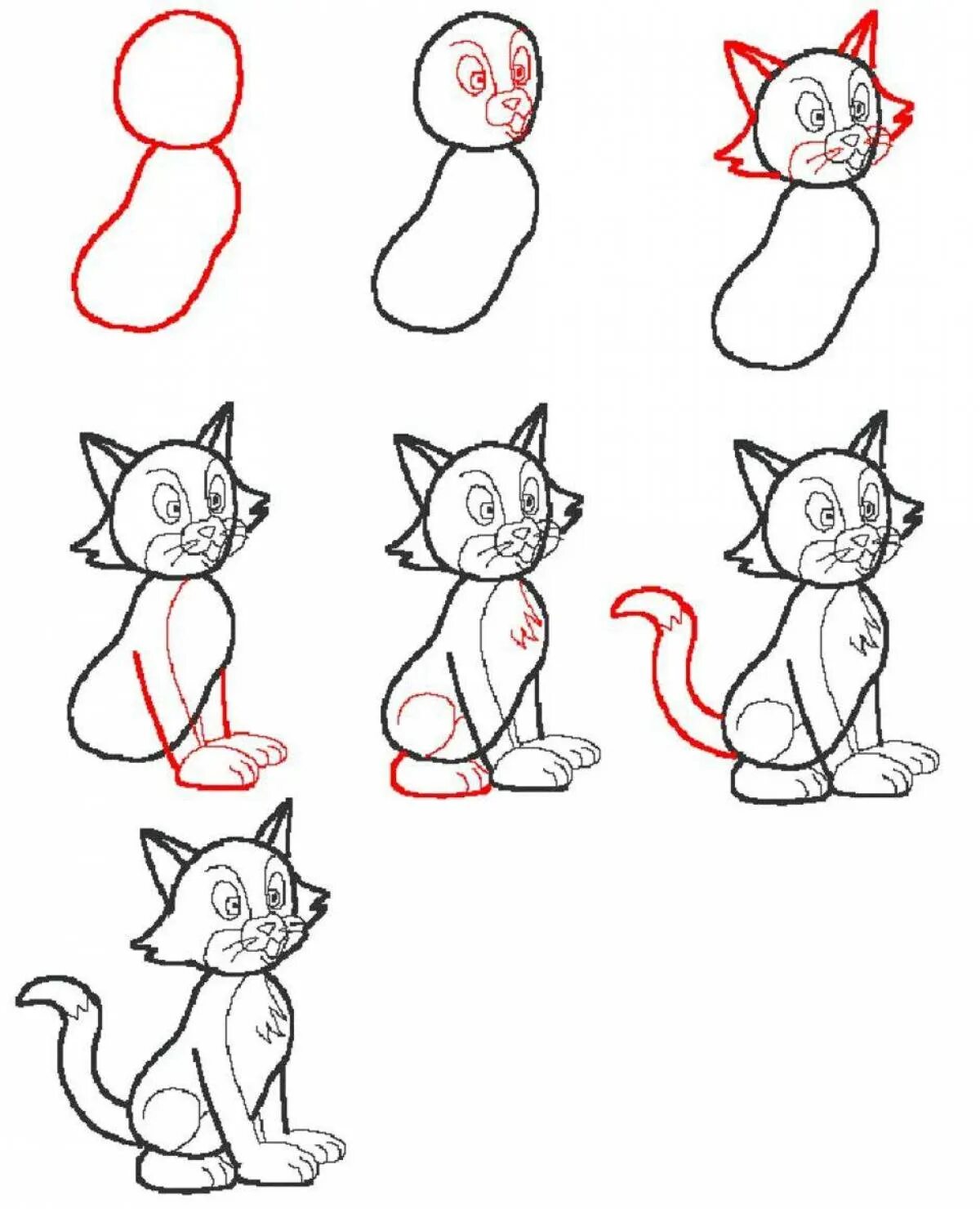 Как нарисовать нужную картинку. Простые рисунки для начинающих. Простые пошаговые рисунки. Поэтапное рисование карандашом. Поэтапное рисование кошки.