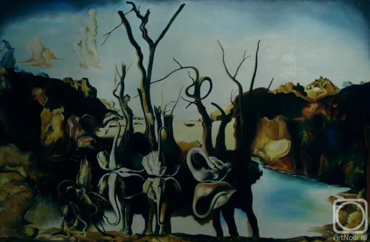 Сальвадор дали «лебеди, отражающиеся в слонах» (1937). Salvador Dali Swans reflecting Elephants.