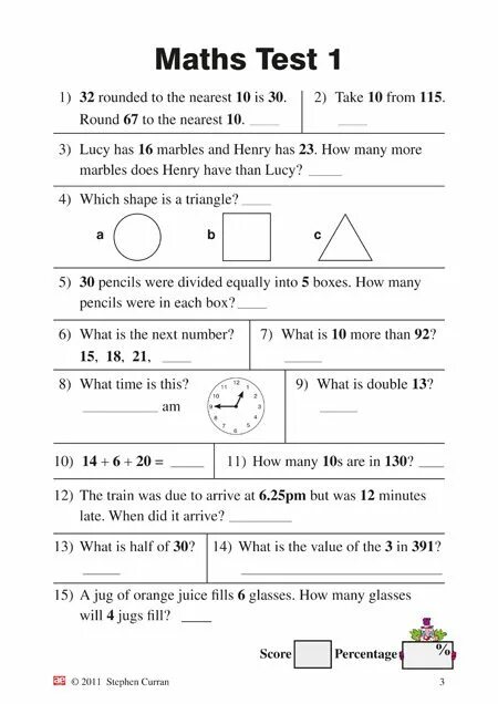 Math Test. Mathematics Test. Math Test in English. Math for year 3. Ending year test