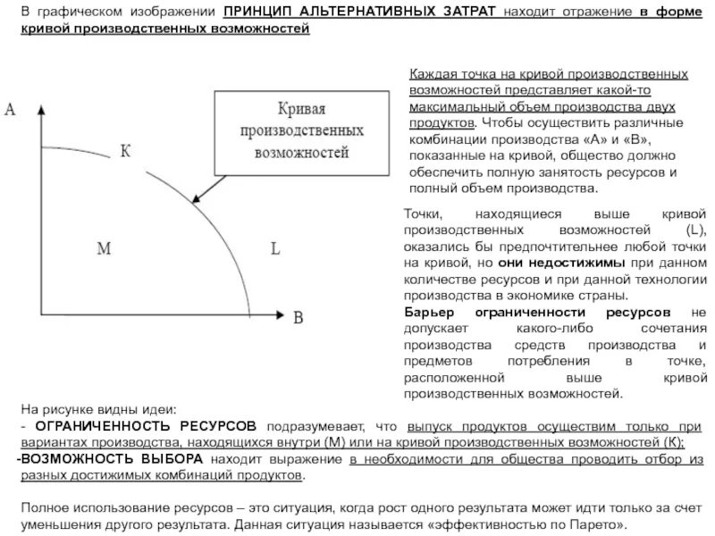 Кривая производственных возможностей альтернативные. 12.Кривая производственных возможностей. Парето-эффективность. Ограниченность ресурсов кривая производственных возможностей. Кривая производственных возможностей при ограниченности ресурсов. Принцип альтернативных издержек.