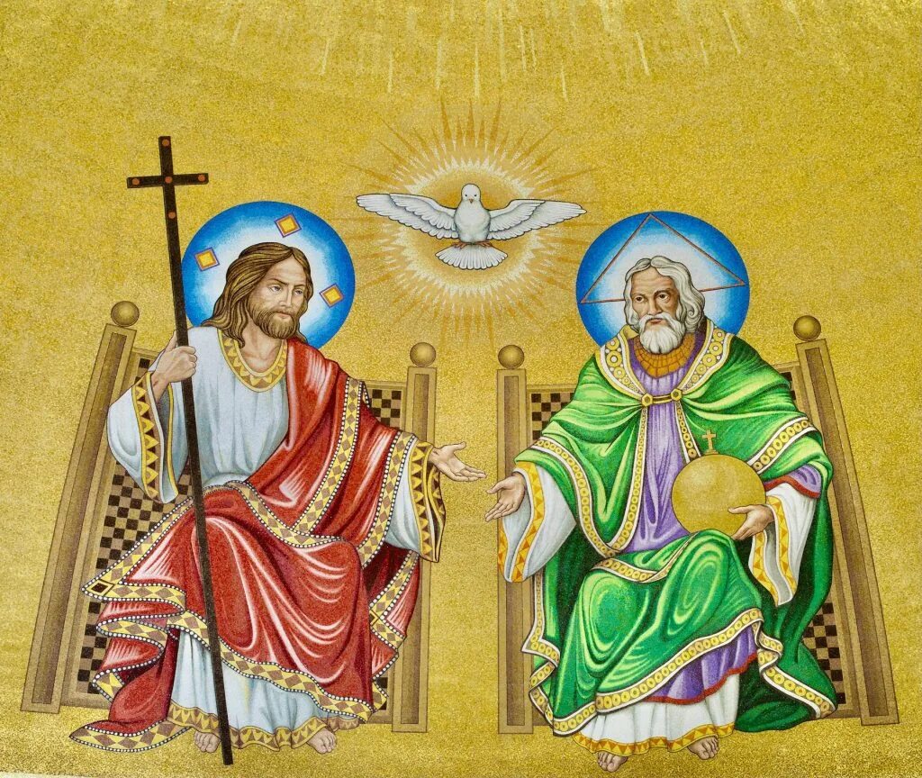 Святая Троица икона Новозаветная. Икона отец сын и Святой дух. Икона Святого духа. Триединый Бог в христианстве.