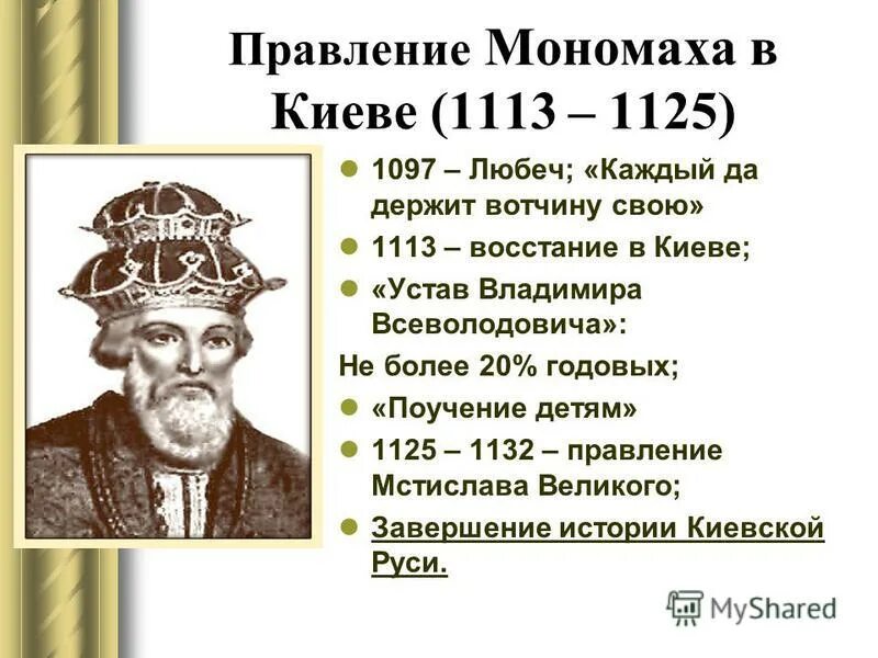 Правление Владимира Мономаха. Основные события правления Владимира Мономаха. Две исторические личности 12 века