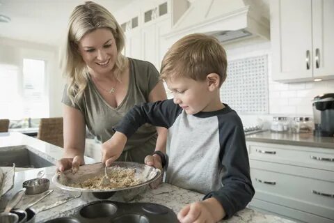 Mom and Son Baking. 