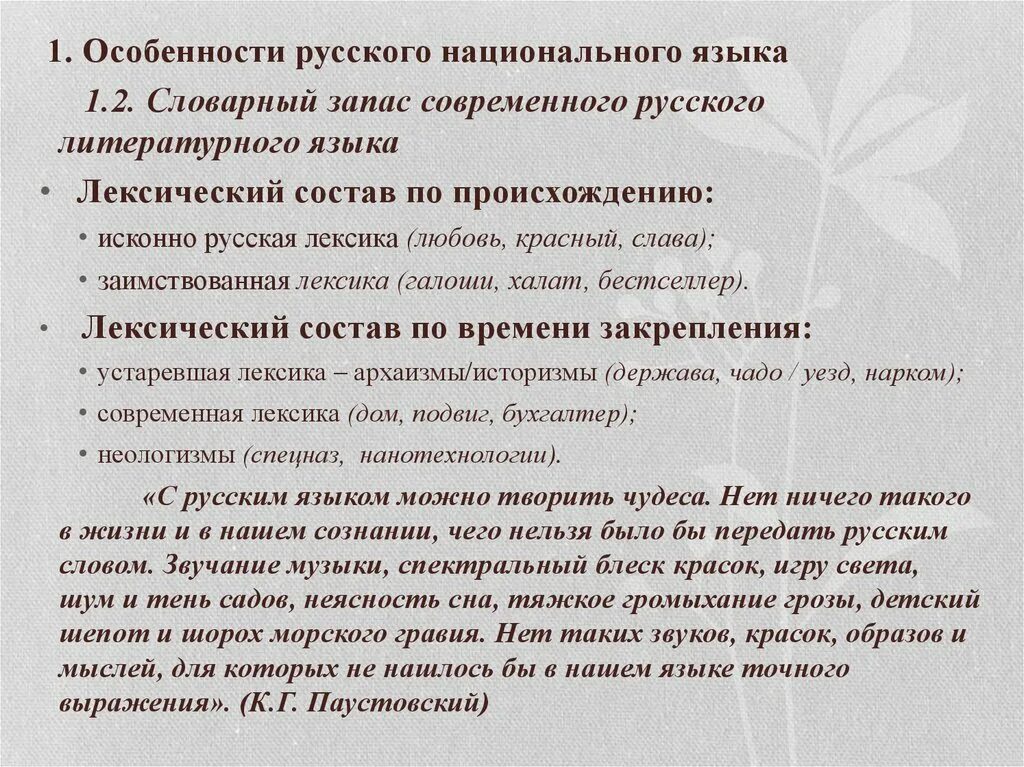 Особенности лексического состава литературного языка. Особенности национального языка. Особенности русского языка. Специфика русского языка.