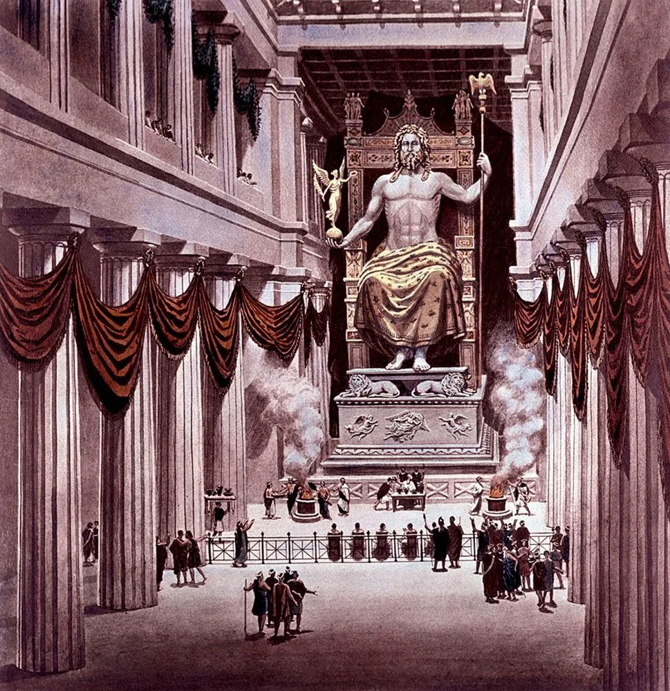 Статуя Зевса в Олимпии Греция. Статуя Зевса в Олимпии (435 г. до н. э.). Статуя Зевса 2022. Зевса в Олимпии из семи чудес света.