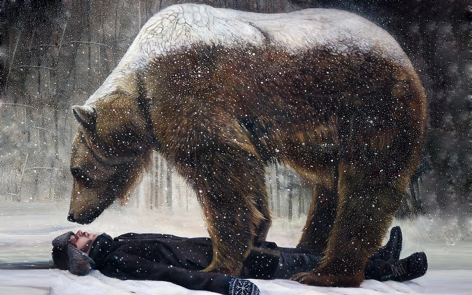 Медведь ошибок. Медведь зимой. медведь в зимнем лесу арт. живопись человек и медведь. медведь и человек.