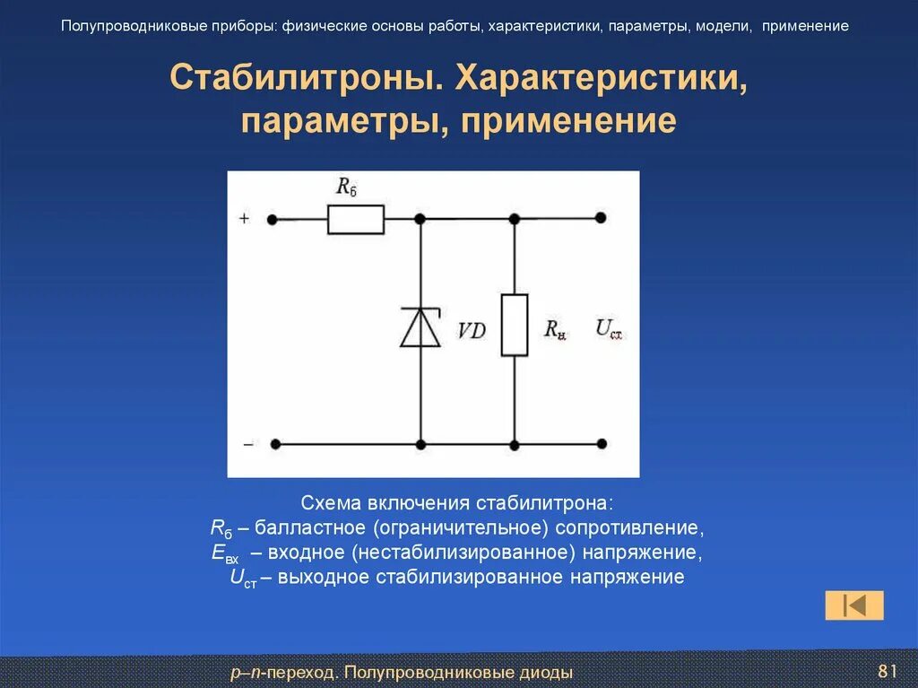 Диод и резистор в цепи. Кремниевый стабилитрон схема включения. Схема включения стабилитрона для стабилизации напряжения. Стабилитрон принцип работы схема включения. Схема включения полупроводникового стабилитрона.