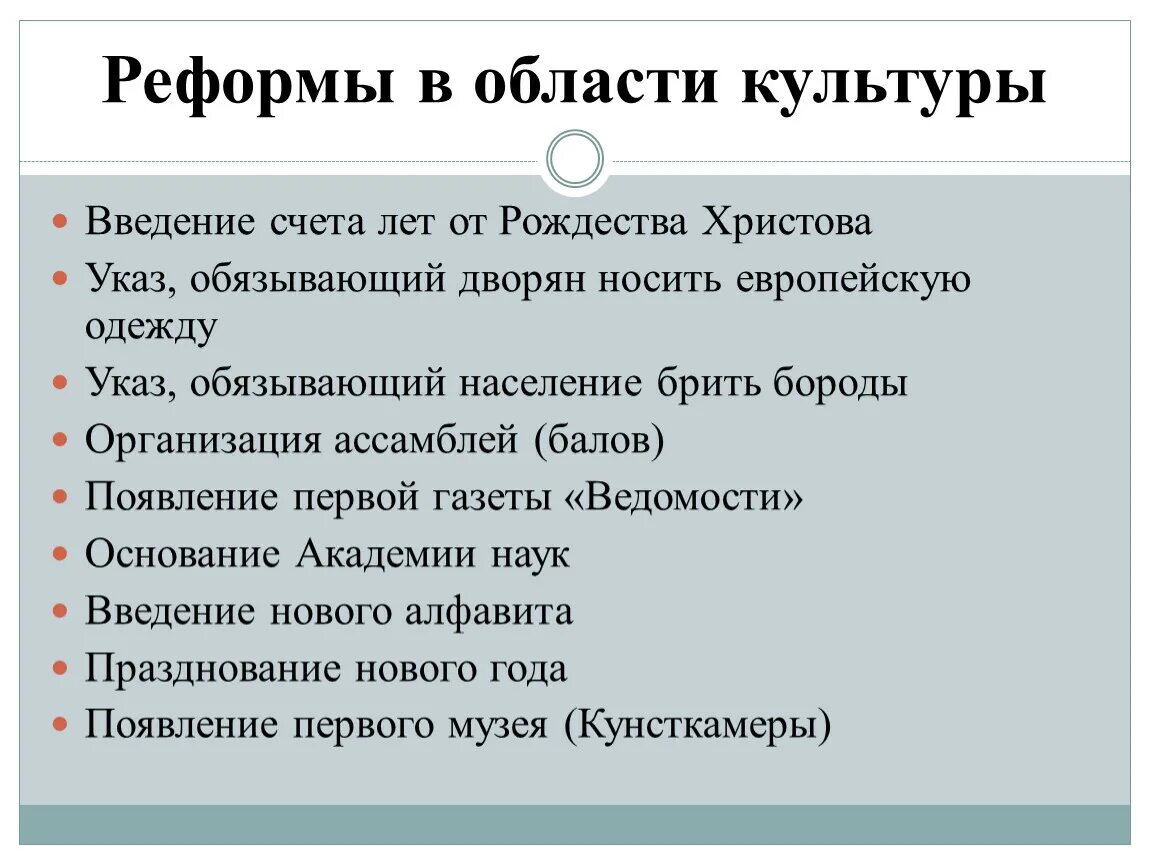 Реформа культуры и быта петра 1